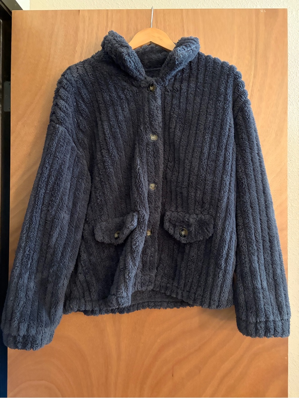 Women's Plush Button-Front Jacket - Navy